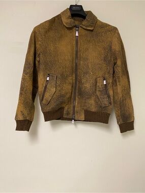 John Varvatos Olive Brown Suede Bomber Jacket